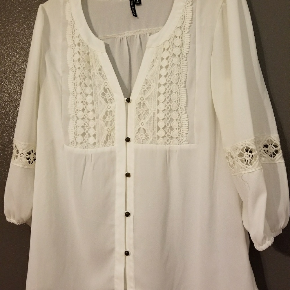 Heartsoul White Crochet/Lace Hippy Peasant Blouse